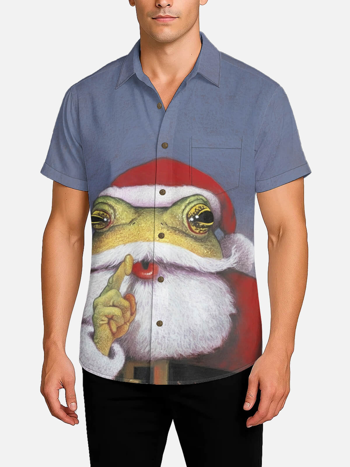 Men's "Shhh" Frog Santa Funny Short Sleeve Shirt Eleven Oasis