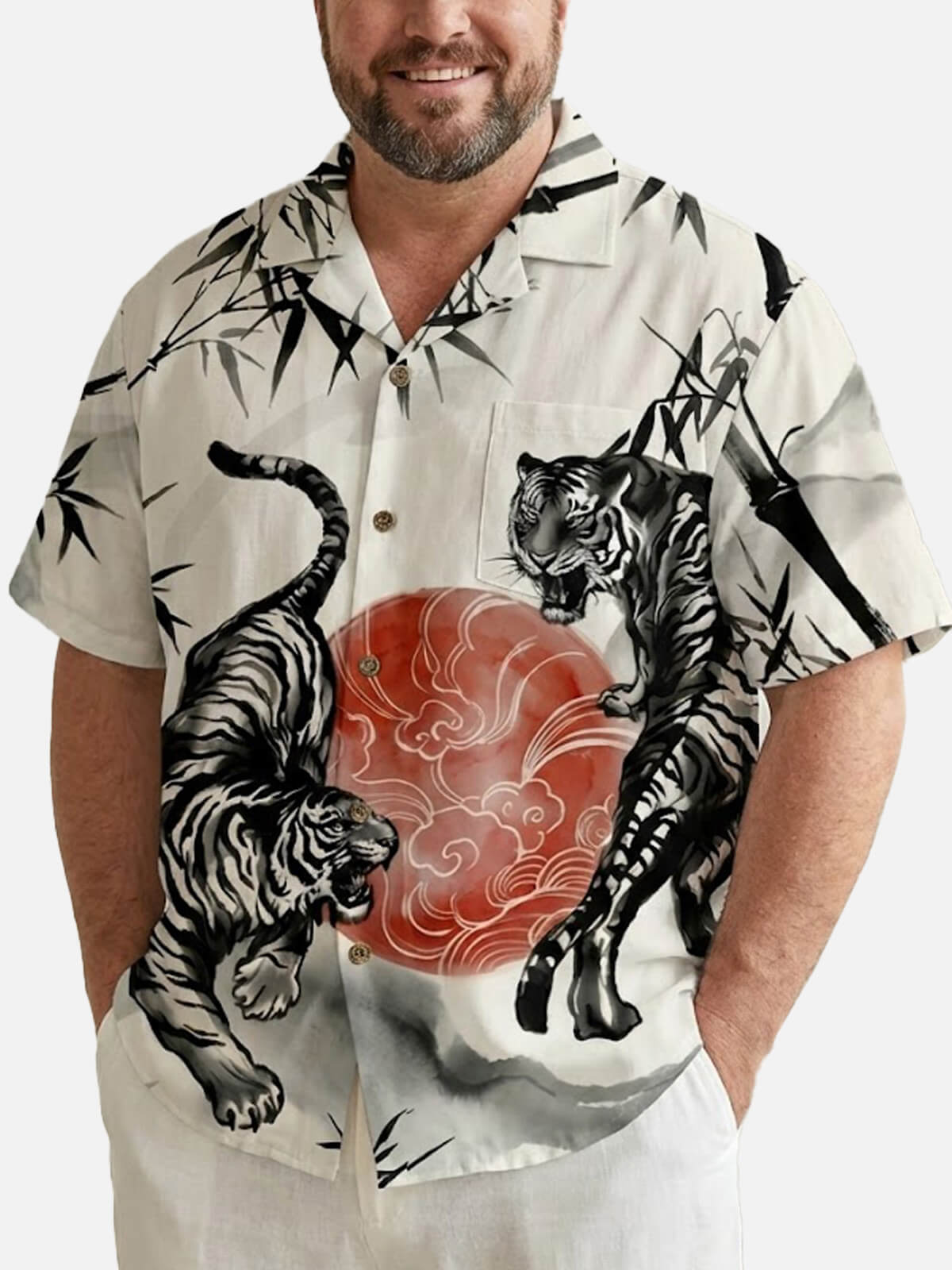 Tall Men's Twin Tiger Bamboo Sun Short Sleeve Shirt Eleven Oasis