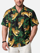 Men's Japanese Tiger & Bamboo Camp Collar Short Sleeve Shirt 