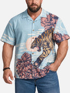 Tall Men's Japanese Tiger & Peony Sky Short Sleeve Shirt 