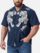 Tall Men's Japanese White Tiger & Sakura Short Sleeve Shirt?