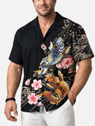 Men's Japanese Koi & Cherry Blossom Short Sleeve Shirt 