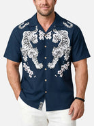 Men's Japanese White Tiger & Sakura Short Sleeve Shirt?