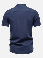Men's Cotton Linen Band Collar Short Sleeve Shirt Eleven Oasis