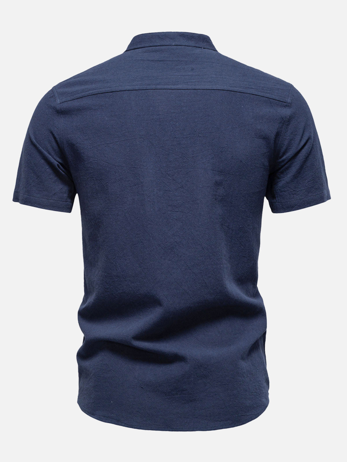 Men's Cotton Linen Band Collar Short Sleeve Shirt Eleven Oasis