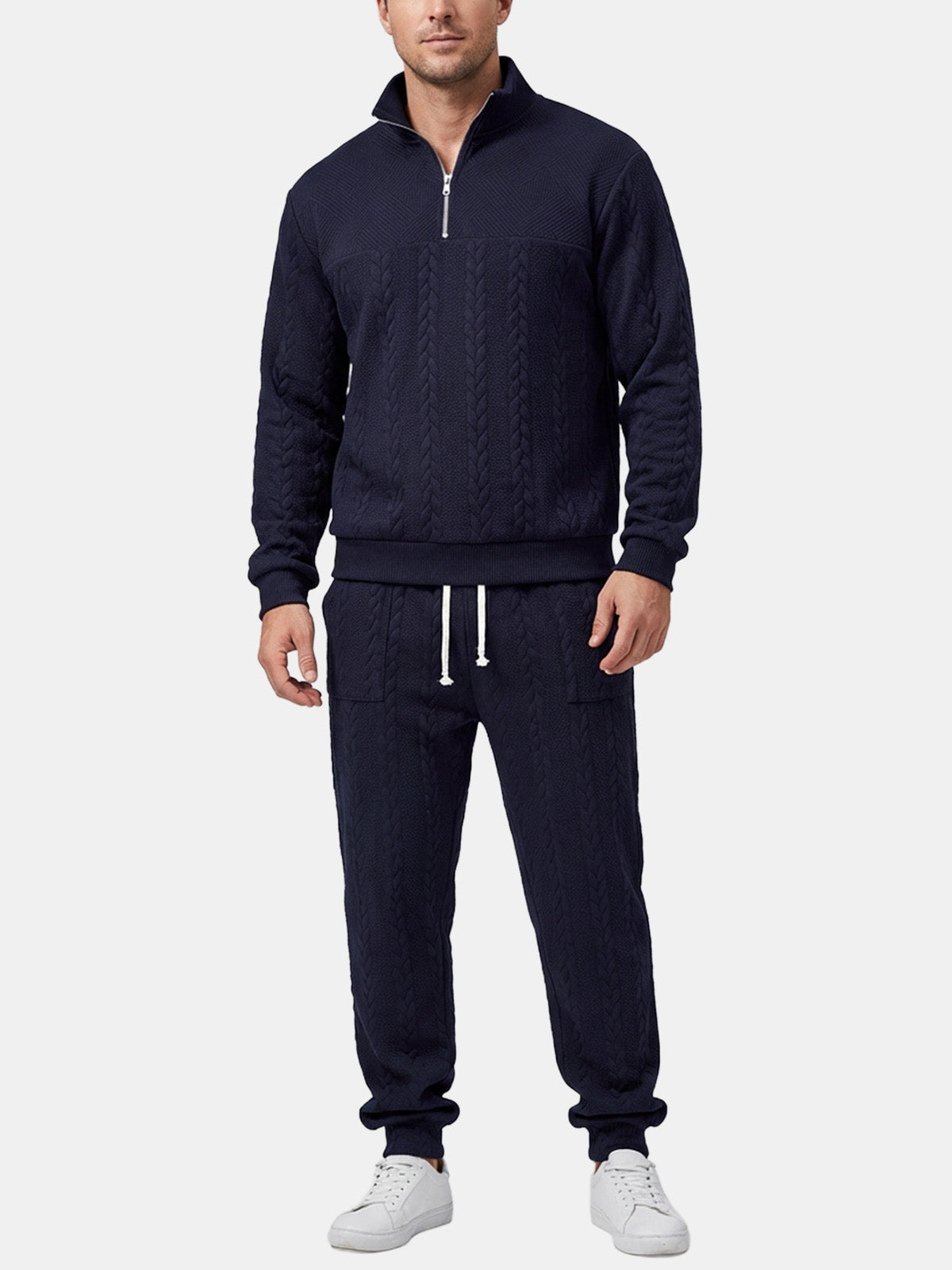 Men's Cable Knit Quarter-Zip Tracksuit Set Eleven Oasis