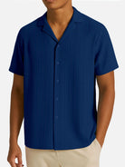Men's Camp Collar Textured Stripes Short Sleeve Shirt Eleven Oasis