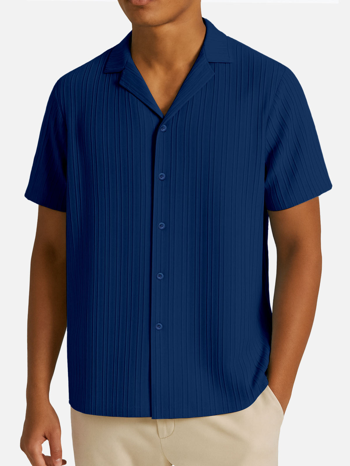 Men's Camp Collar Textured Stripes Short Sleeve Shirt Eleven Oasis
