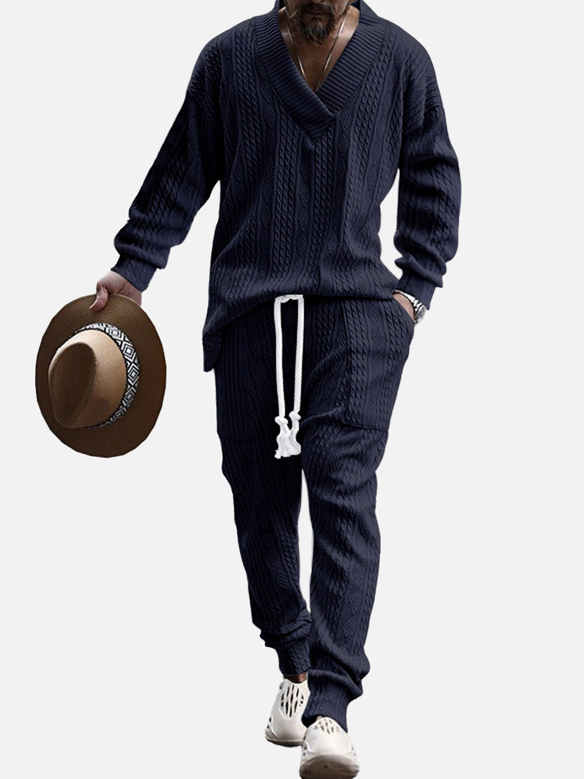 Men's Cable Knit V-Neck Lounge Set Eleven Oasis