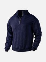 Men's Black Quarter-Zip Textured Pullover Sweatshirt Eleven Oasis