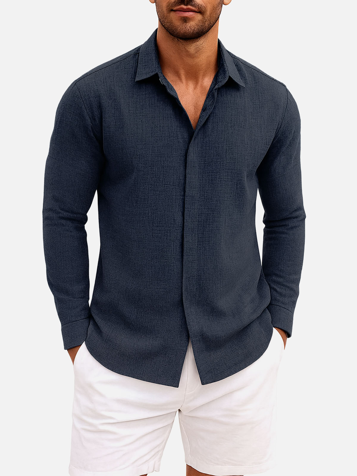 Men's Linen Cotton Blend Long Sleeve Shirt Eleven Oasis