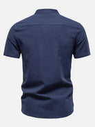 Men's Cotton Linen Band Collar Short Sleeve Shirt ElevenOasis