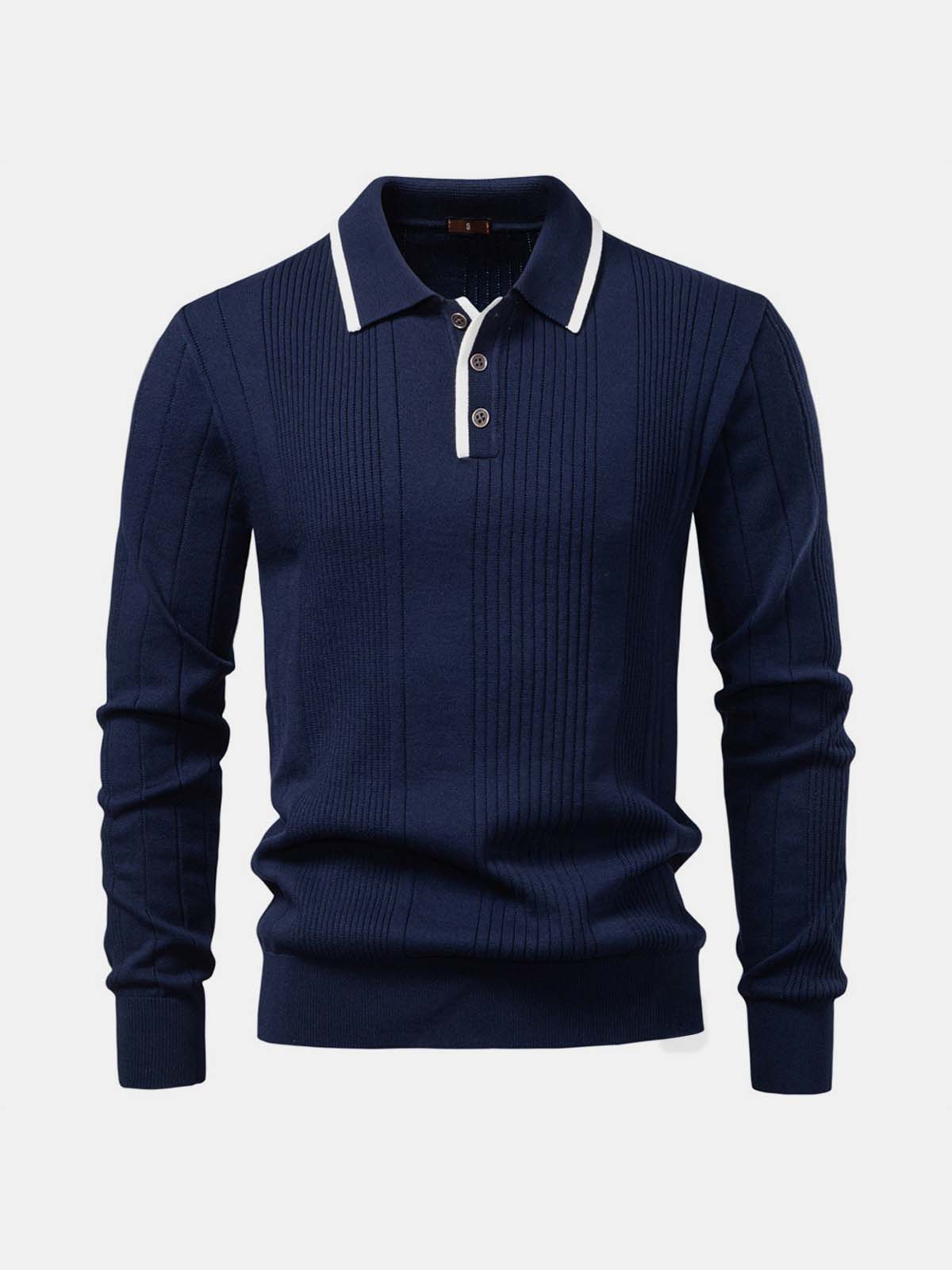Men's Ribbed Knit Long Sleeve Polo Eleven Oasis