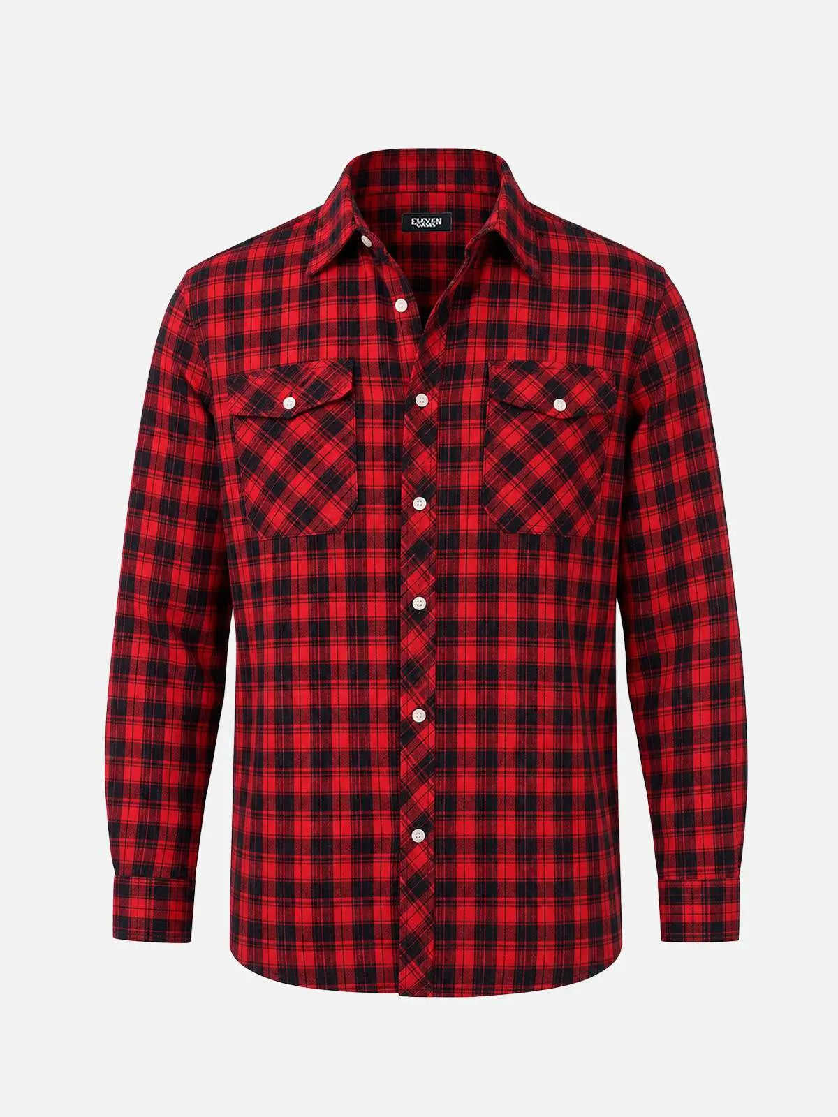 Men's Brushed Plaid Double Pocket Long Sleeve Flannel Shirt Eleven Oasis