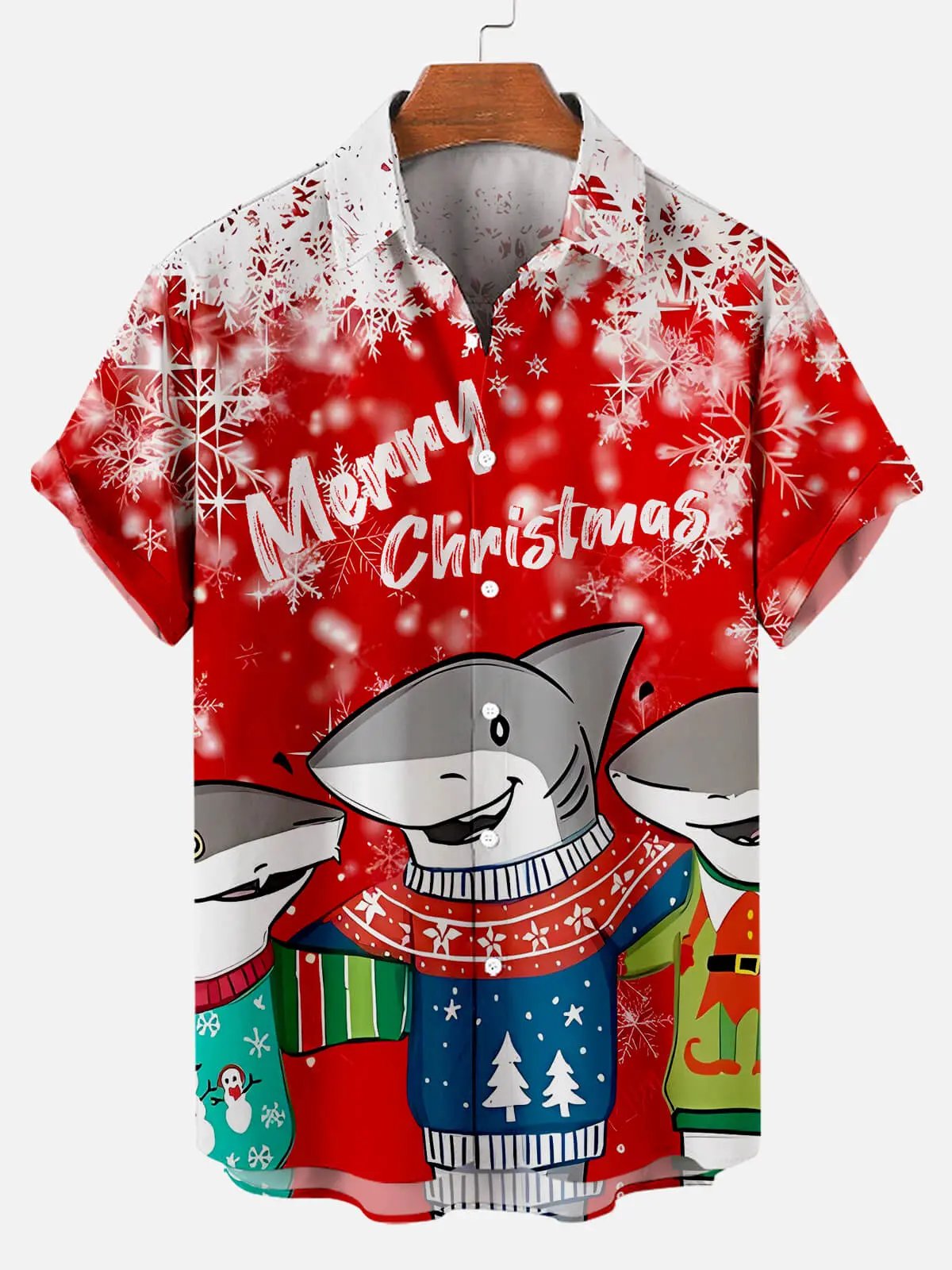 Christmas Shark Pattern Men's Short Sleeve ShirtMens short sleeve shirts Big and tall Mens shirts Short sleeve shirts for men Mens 4xl shirts Casual short sleeve shirts