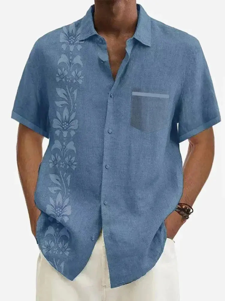 Unilateral Striped Flower Men's Short Sleeve Tops ElevenOasis