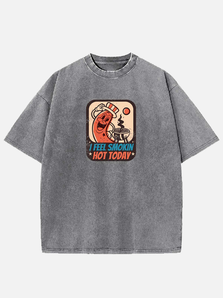 Men’s Food & Beverage Cotton Round Neck Short Sleeve T - Shirt BBQ Sausage I Feel Smokin' Hot Today Eleven Oasis