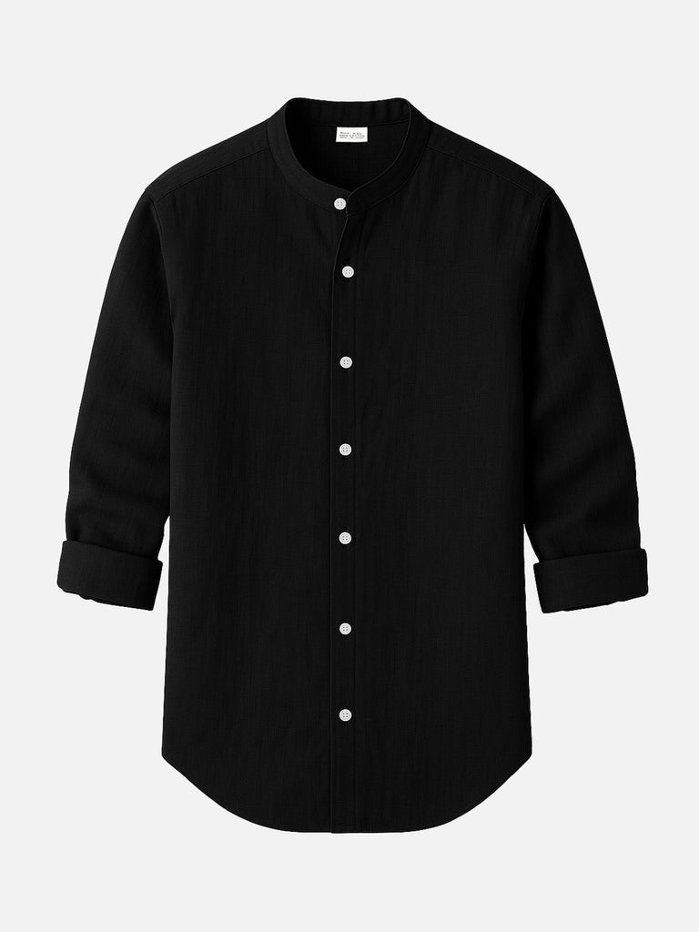 Men’s Solid Color Linen Long Sleeve Shirt Lightweight Summer Vacation Top Eleven Oasis