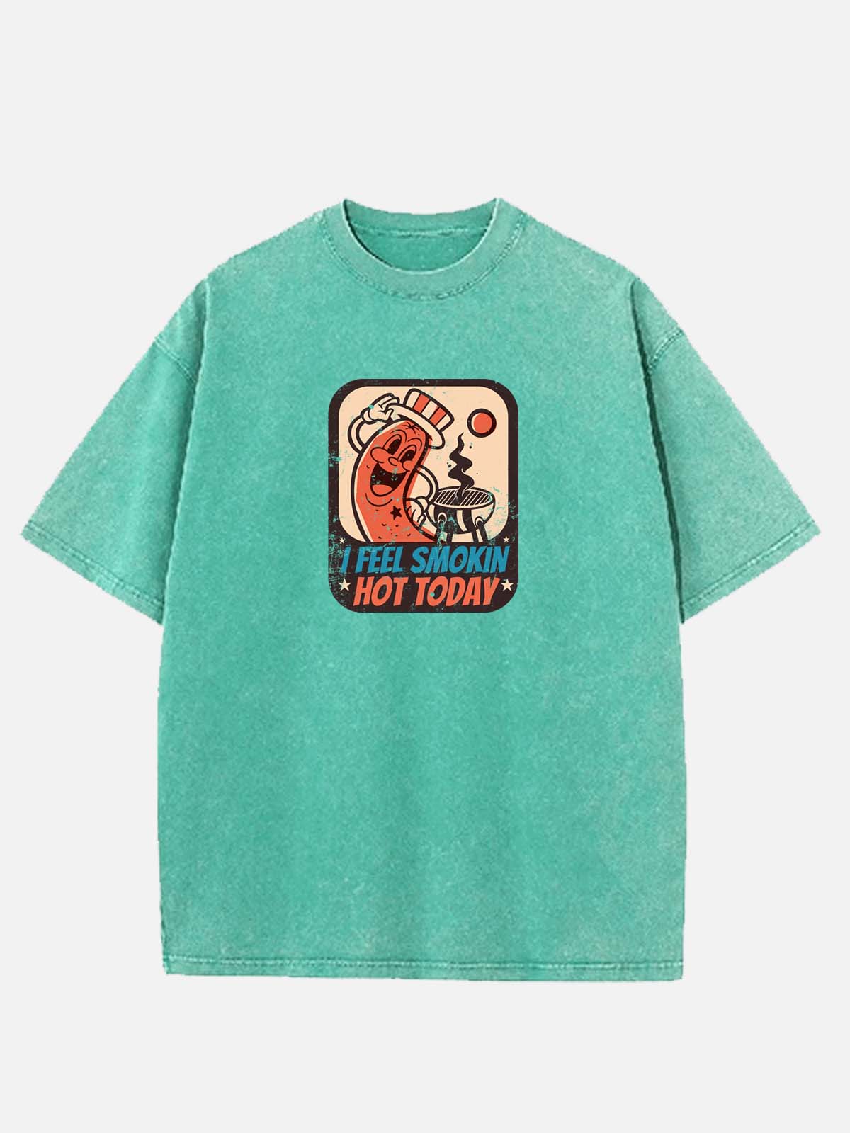 Men’s Food & Beverage Cotton Round Neck Short Sleeve T - Shirt BBQ Sausage I Feel Smokin' Hot Today Eleven Oasis