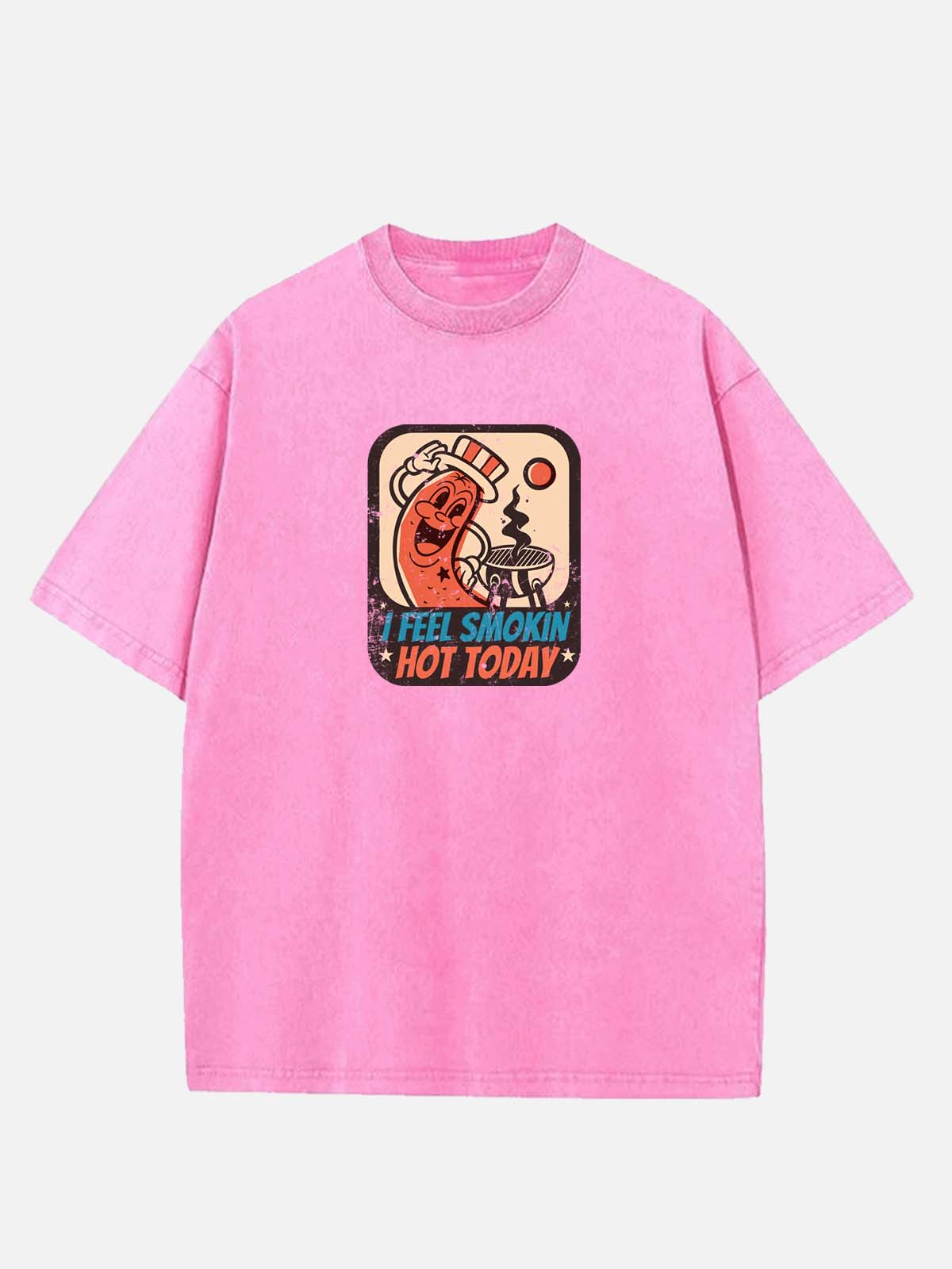 Men’s Food & Beverage Cotton Round Neck Short Sleeve T - Shirt BBQ Sausage I Feel Smokin' Hot Today Eleven Oasis