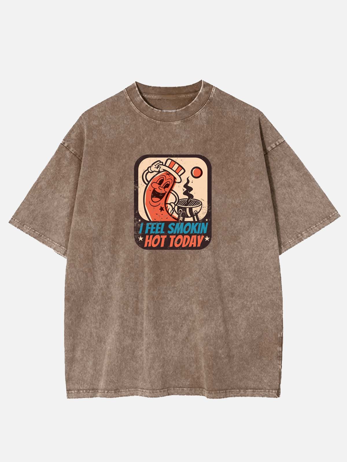 Men’s Food & Beverage Cotton Round Neck Short Sleeve T - Shirt BBQ Sausage I Feel Smokin' Hot Today Eleven Oasis