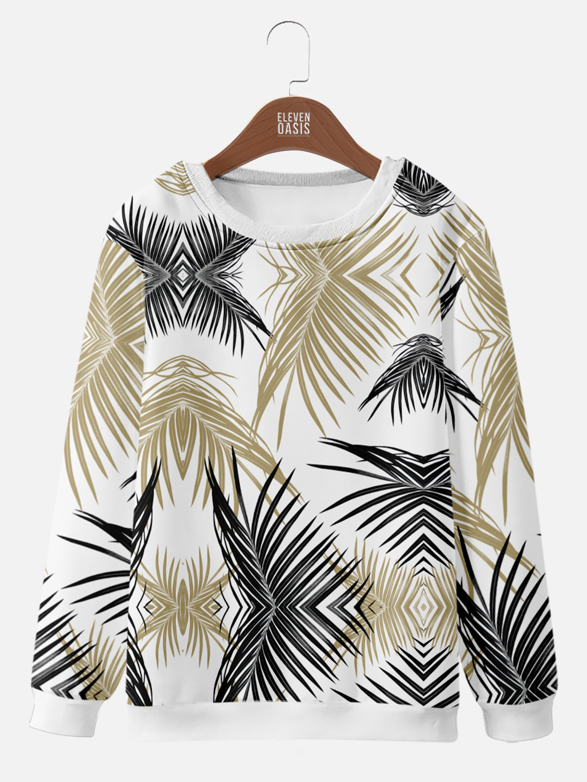 Serene Palm Leaves Crewneck Sweatshirt, mens short sleeve shirts¡ê?big and tall mens shirts¡ê?short sleeve shirts for men¡ê?mens 4xl shirts¡ê?casual short sleeve shirts
