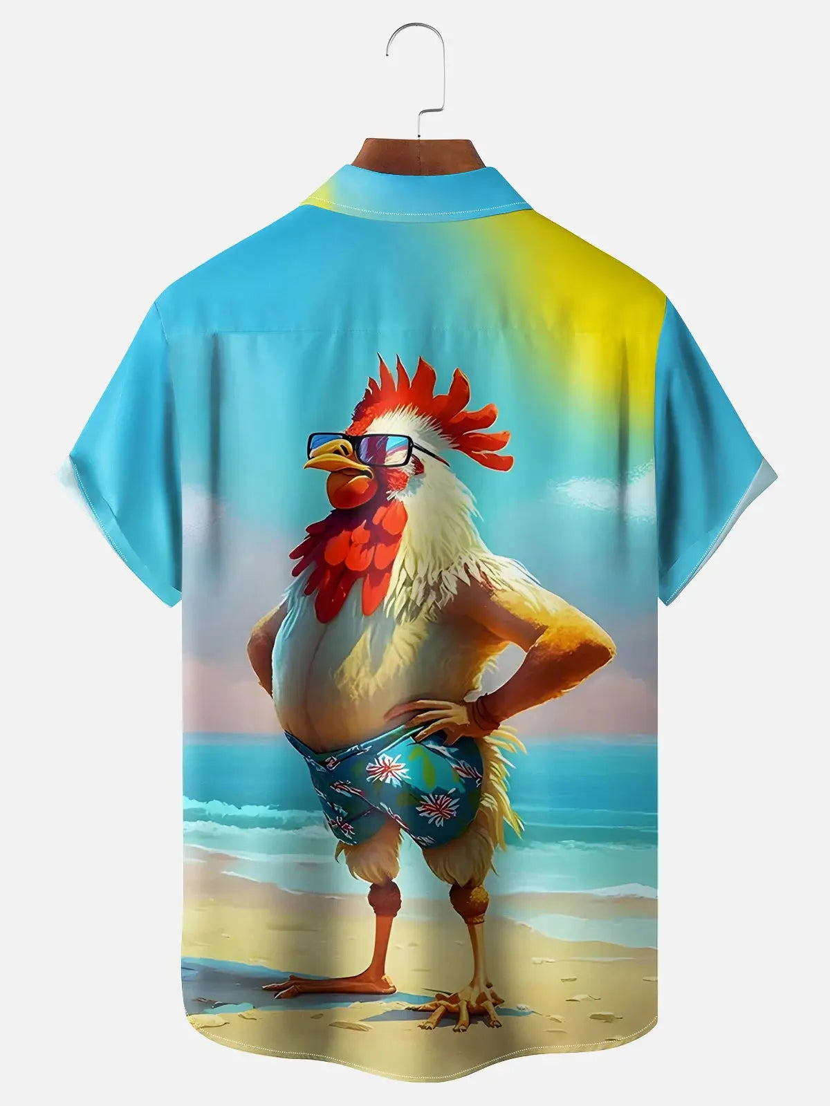 Men's Dad Bod Cock Rooster on the Beach Short Sleeve Casual ShirtMens short sleeve shirts Big and tall Mens shirts Short sleeve shirts for men Mens 4xl shirts Casual short sleeve shirts