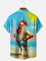 Men's Dad Bod Cock Rooster on the Beach Short Sleeve Casual ShirtMens short sleeve shirts Big and tall Mens shirts Short sleeve shirts for men Mens 4xl shirts Casual short sleeve shirts