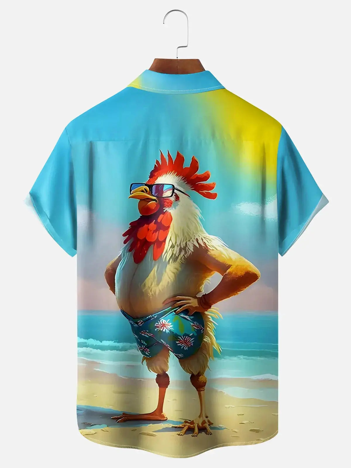 Men's Dad Bod Cock Rooster on the Beach Short Sleeve Casual ShirtMens short sleeve shirts Big and tall Mens shirts Short sleeve shirts for men Mens 4xl shirts Casual short sleeve shirts