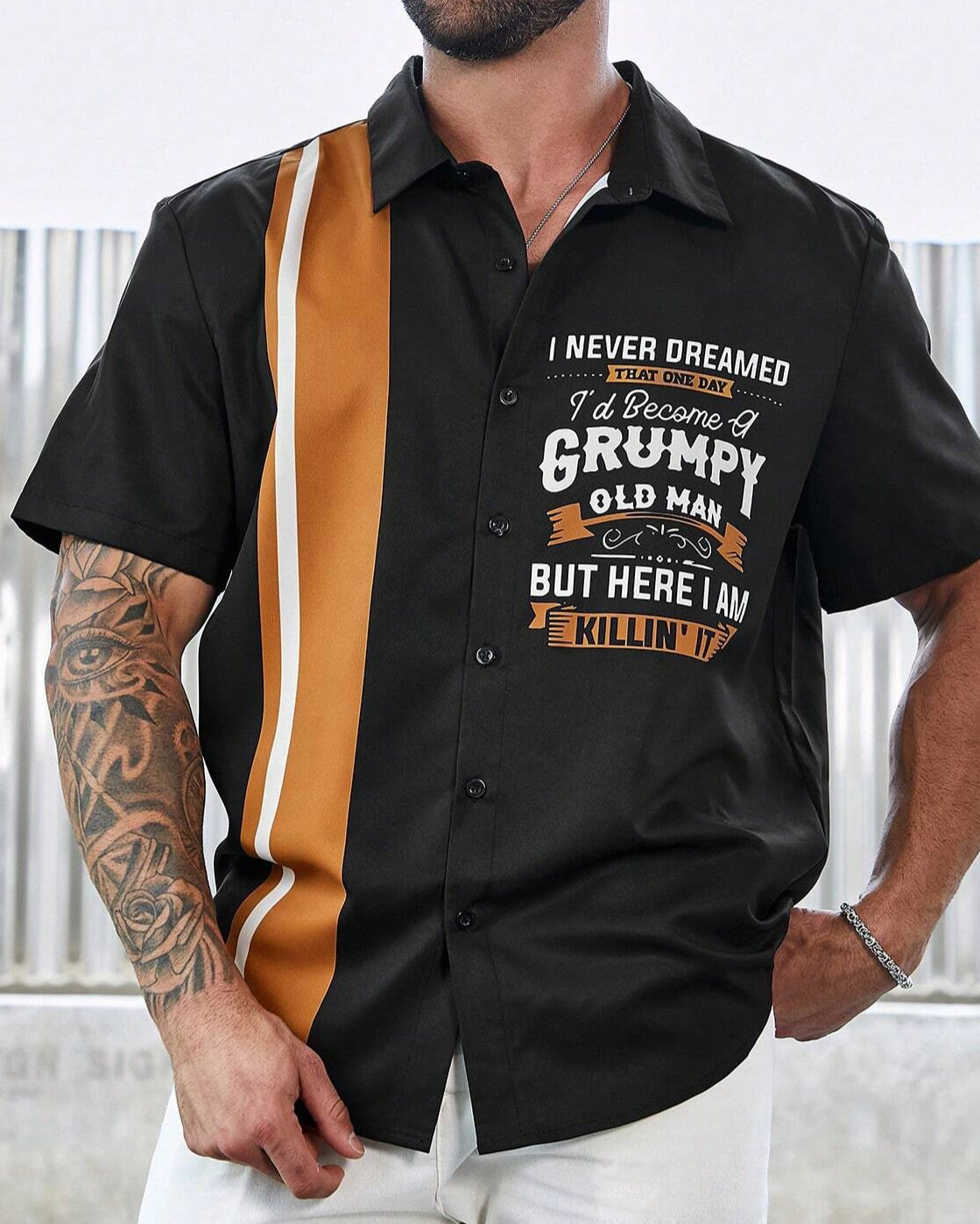 Men's Funny Striped Bowling Short Sleeve Casual Shirt Eleven Oasis