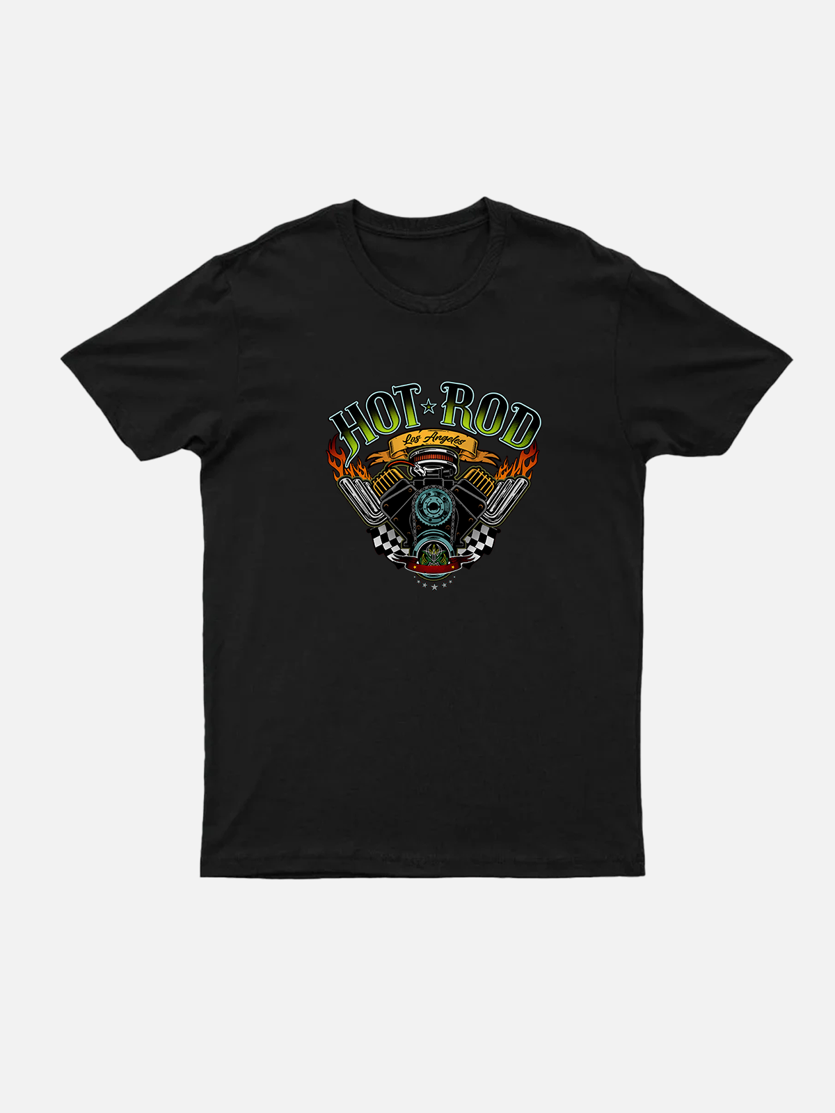 Men's Hot Rod  Basic Cotton Round Neck Short Sleeve T-Shirt Hotrod Meets Muscle Car Design Eleven Oasis