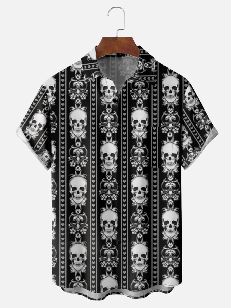 Men's Ornate Skulls  Short Sleeve Casual ShirtMens short sleeve shirts Big and tall Mens shirts Short sleeve shirts for men Mens 4xl shirts Casual short sleeve shirts