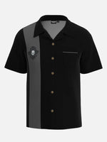 Men's Rockabilly Skull Button Down Halloween Short Sleeve Shirt ElevenOasis