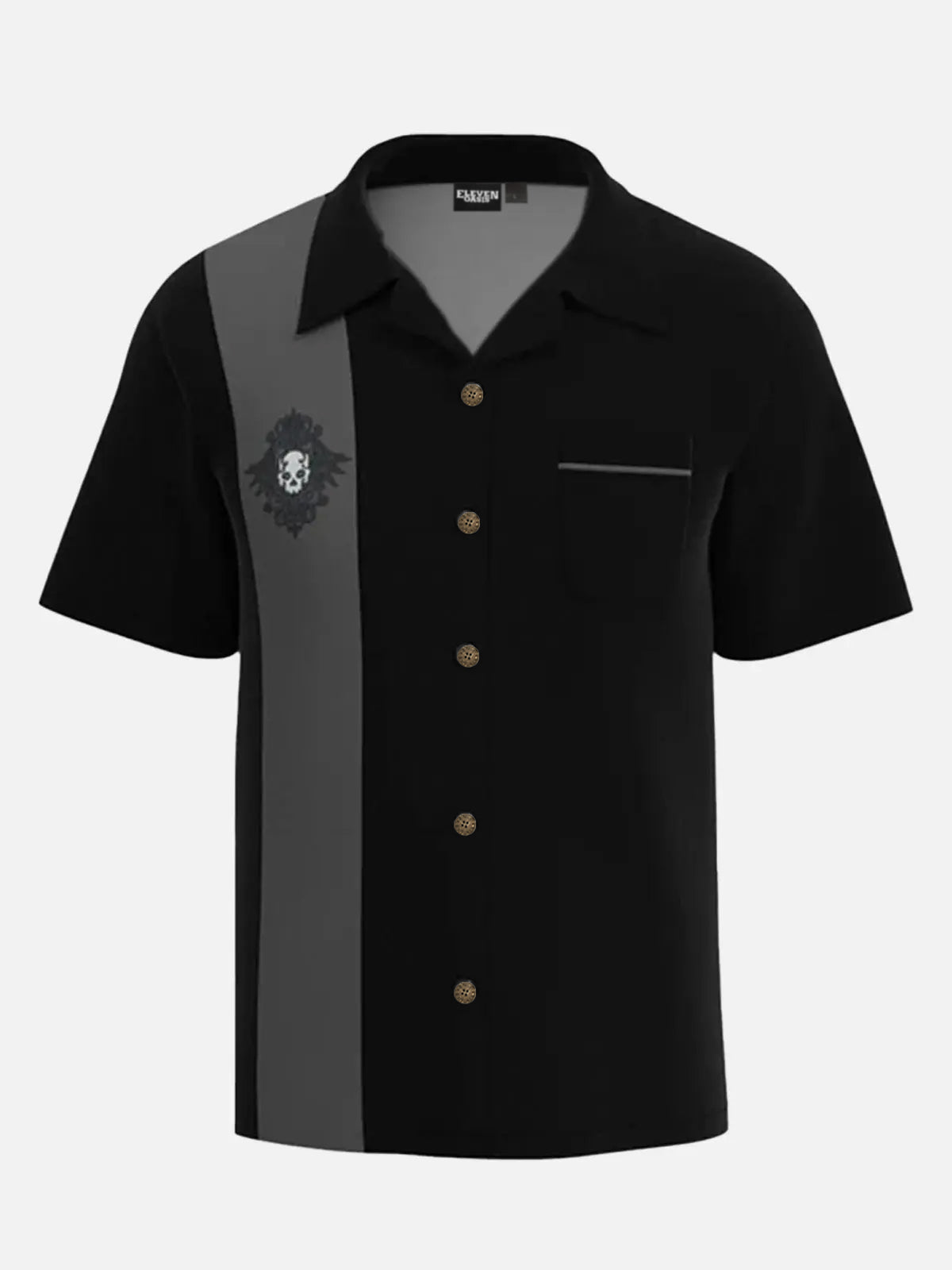 Men's Rockabilly Skull Button Down Halloween Short Sleeve Shirt ElevenOasis