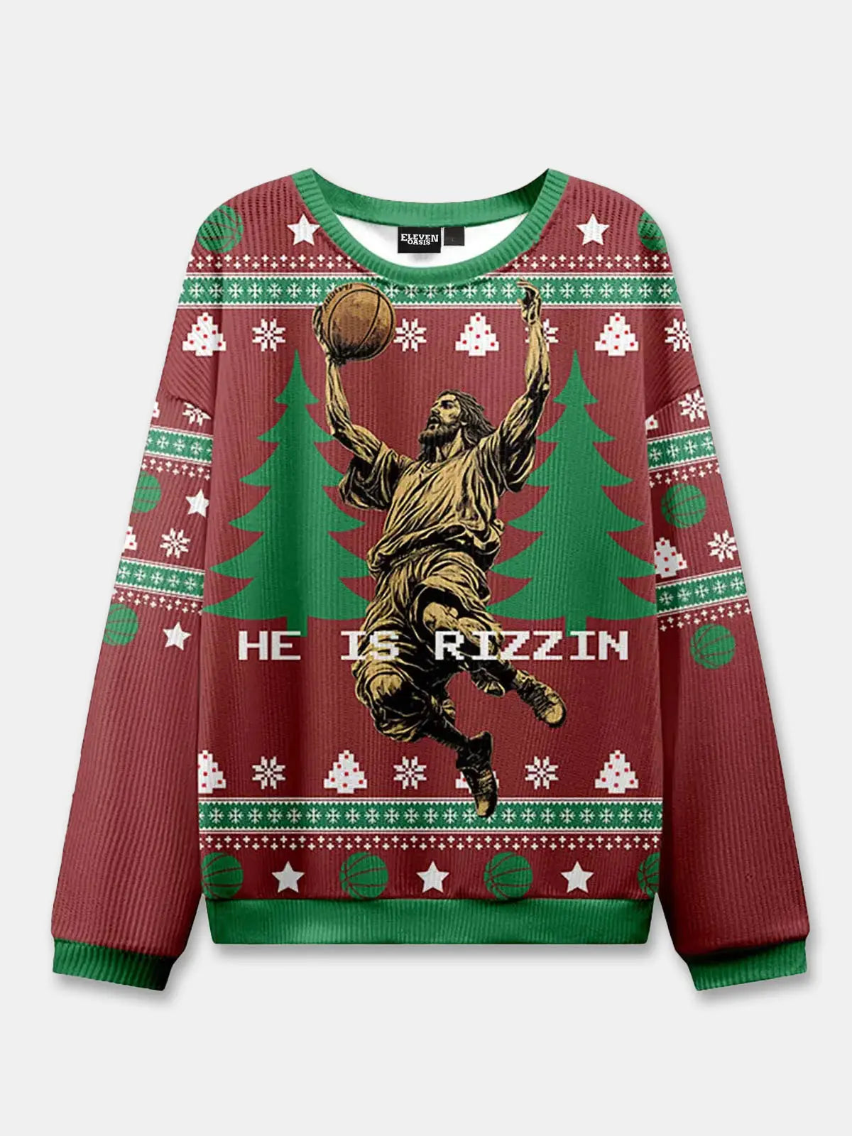 He is "Rizzin" Jesus Dunks Ugly Christmas Sweater ElevenOasis