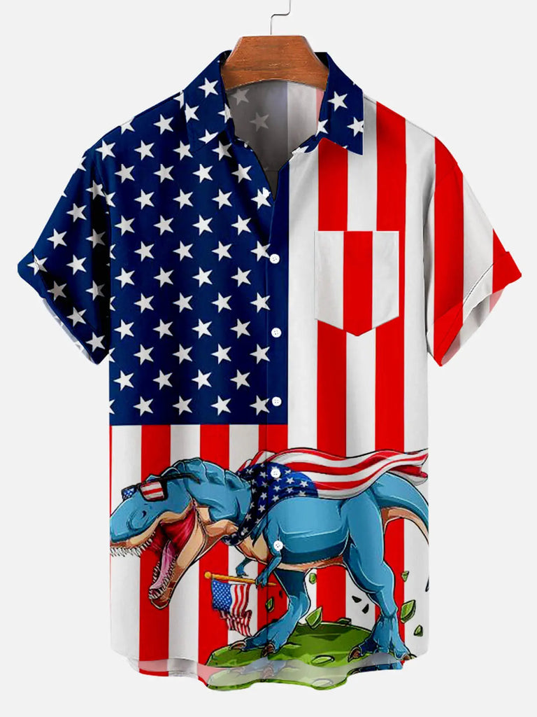 Dinosaur Flag Pattern Men's Short Sleeve ShirtMens short sleeve shirts Big and tall Mens shirts Short sleeve shirts for men Mens 4xl shirts Casual short sleeve shirts