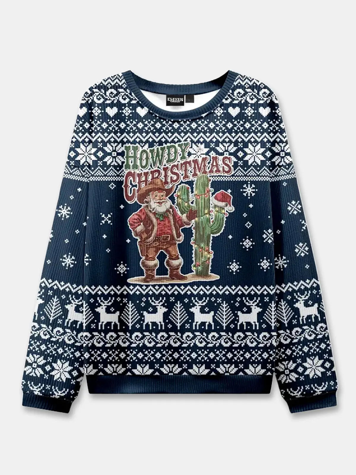 Ugly Christmas Cowboy Cat Meowdy Sweater Eleven Oasis