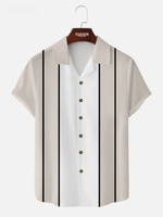 Men's Vintage Panel Stripe Bowling Short Sleeve Shirt Eleven Oasis