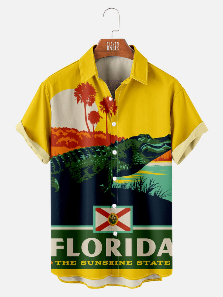 Men's Florida State Alligator Sunshine State Short Sleeve ShirtMens short sleeve shirts Big and tall Mens shirts Short sleeve shirts for men Mens 4xl shirts Casual short sleeve shirts