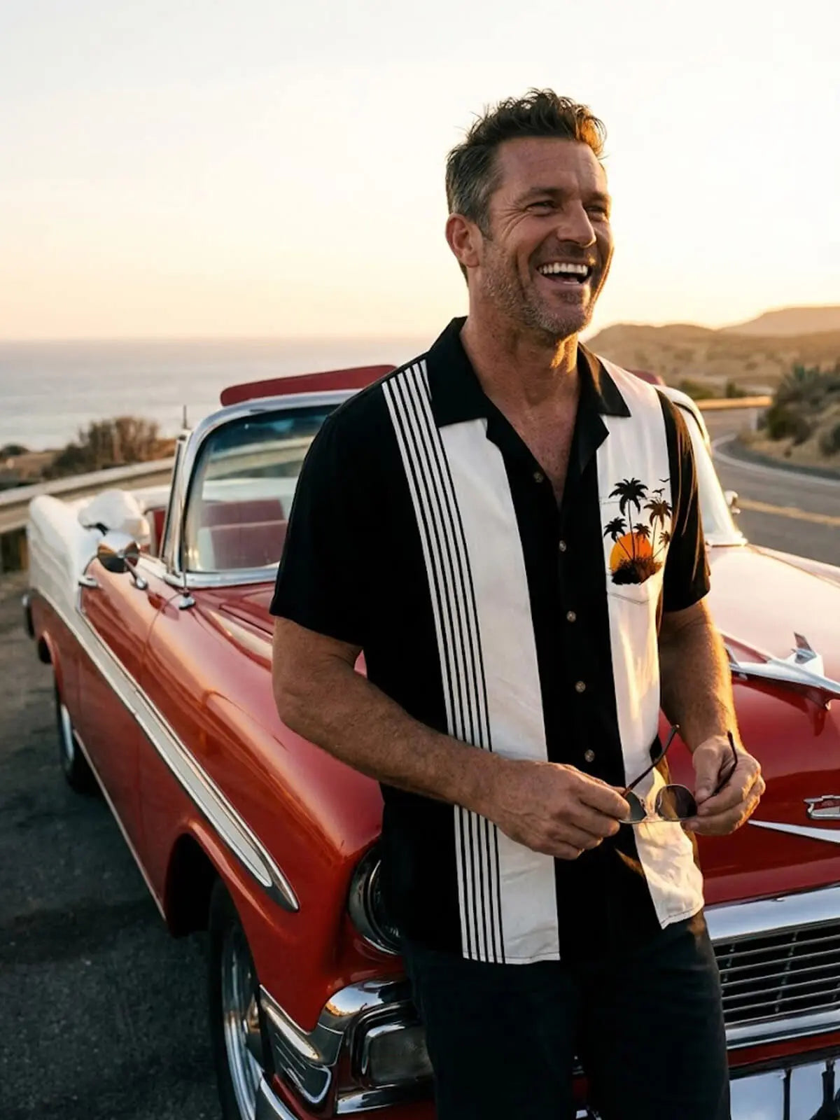 Men's Sunset Palm Stripe Short Sleeve Shirt Eleven Oasis