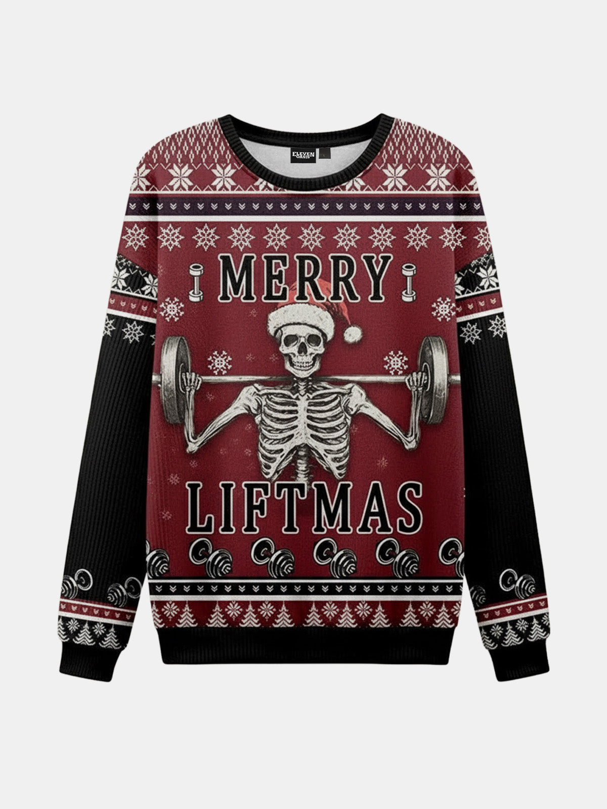 Merry Liftmas Skeleton Lifting Ugly Christmas Sweater Eleven Oasis