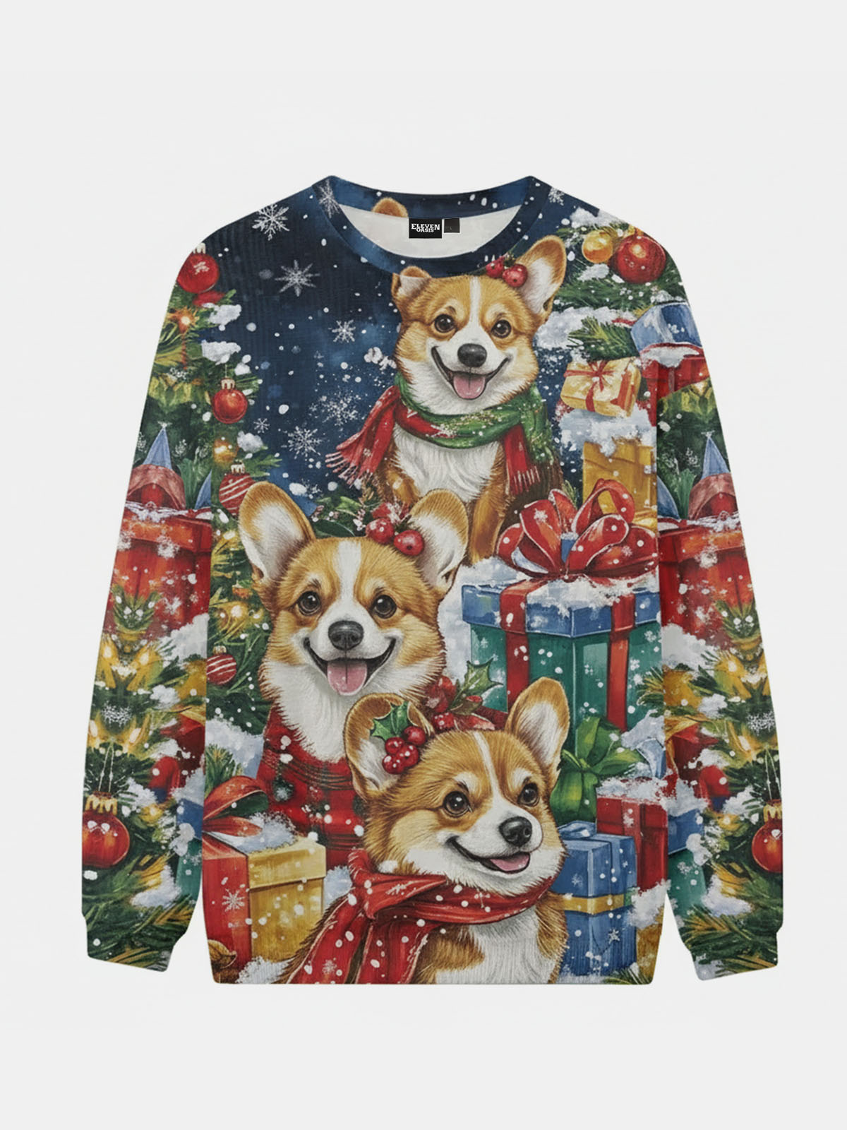 Christmas Corgis Surrounded by Presents Knitted Sweatshirt Eleven Oasis