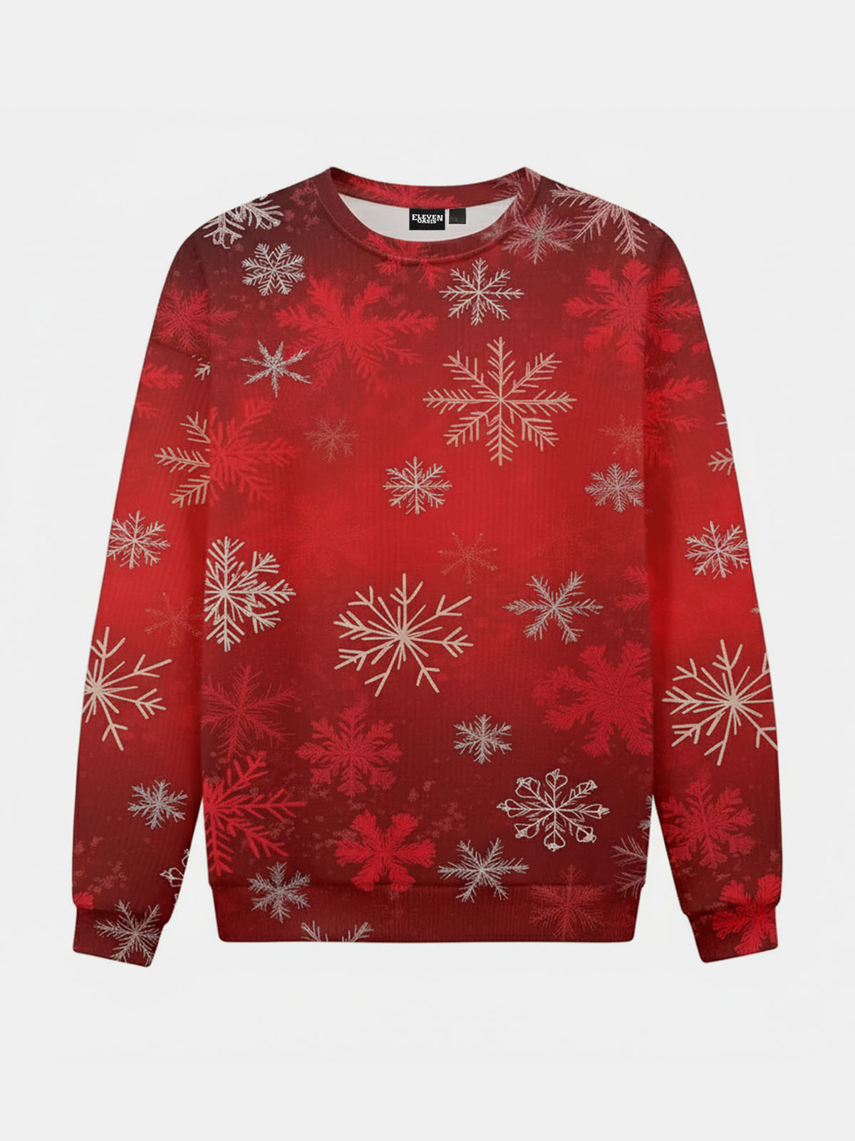 Red Festive Snowflakes Knitted Crewneck Sweatshirt Eleven Oasis