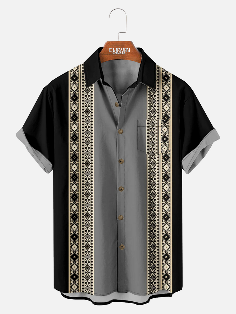 Men's Geometric Pattern Short Sleeve Shirt with Chest Pocket ElevenOasis