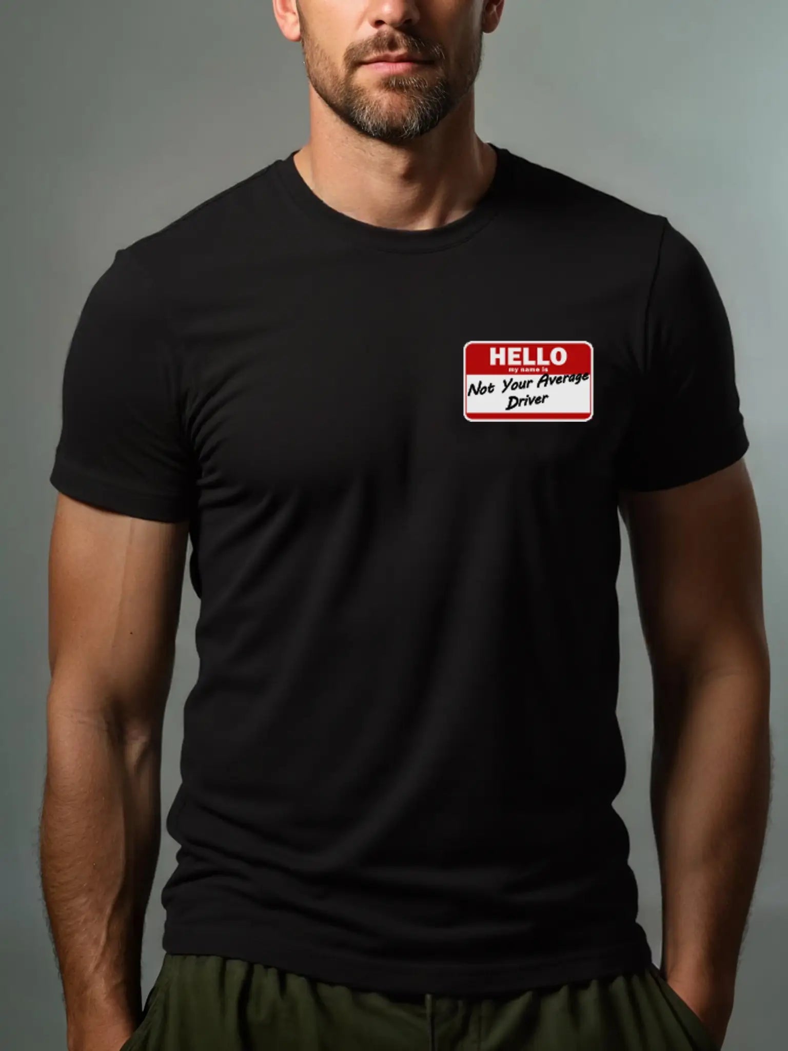 Men's Slogan Design Basic Cotton Round Neck Short Sleeve T-Shirt HELLO, Not Your Average Driver Eleven Oasis