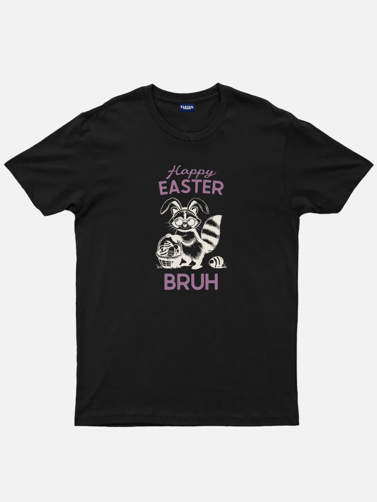 Men's Easter Basic Cotton Round Neck Short Sleeve T-Shirt Happy Easter Bruh Raccoon Eleven Oasis