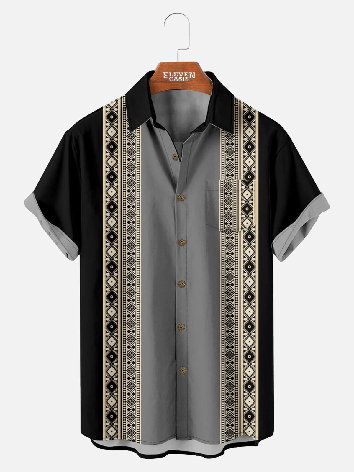 Tall Men's Geometric Pattern Short Sleeve Shirt with Chest Pocket