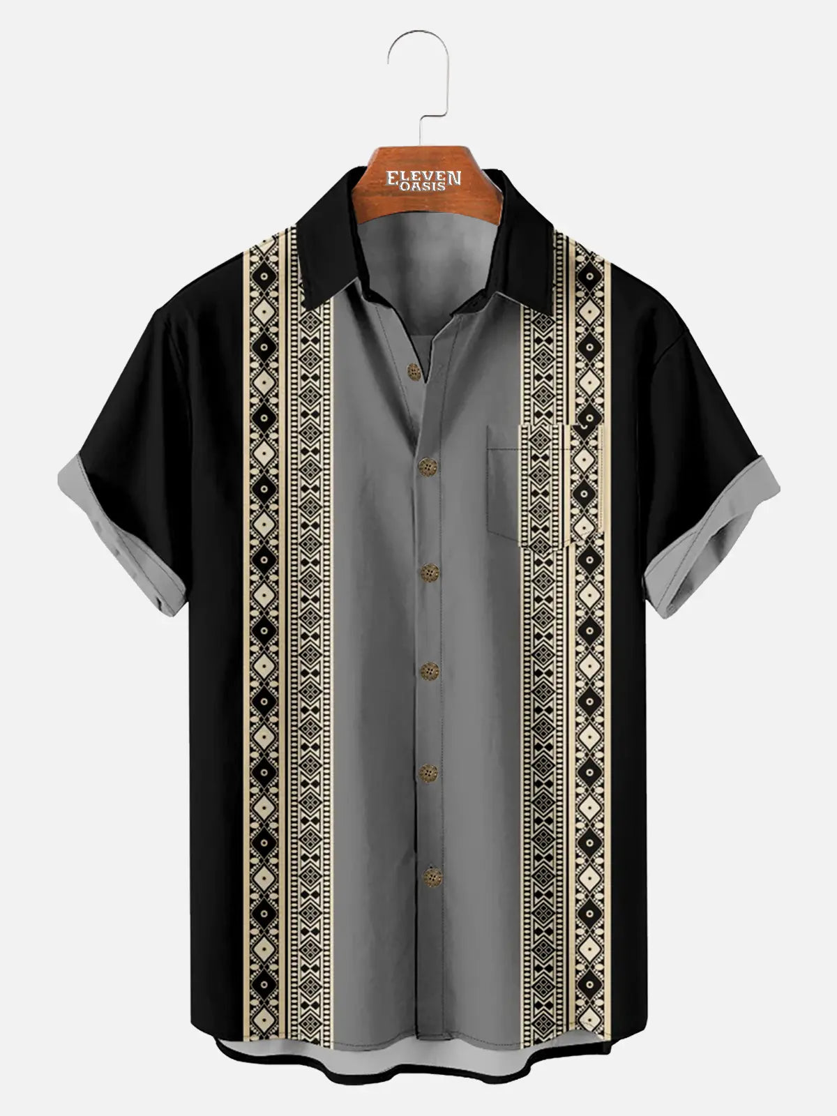 Tall Men's Aztec Border Geometric Short Sleeve Shirt ElevenOasis