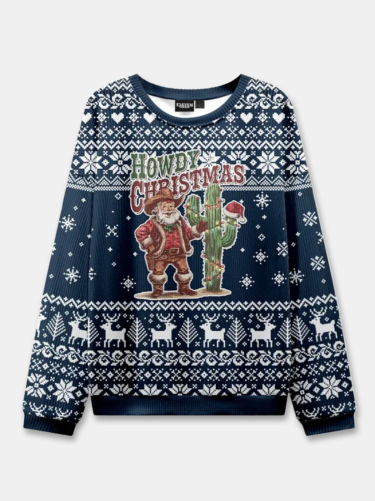 Ugly Christmas Cowboy Cat Meowdy Sweater Eleven Oasis