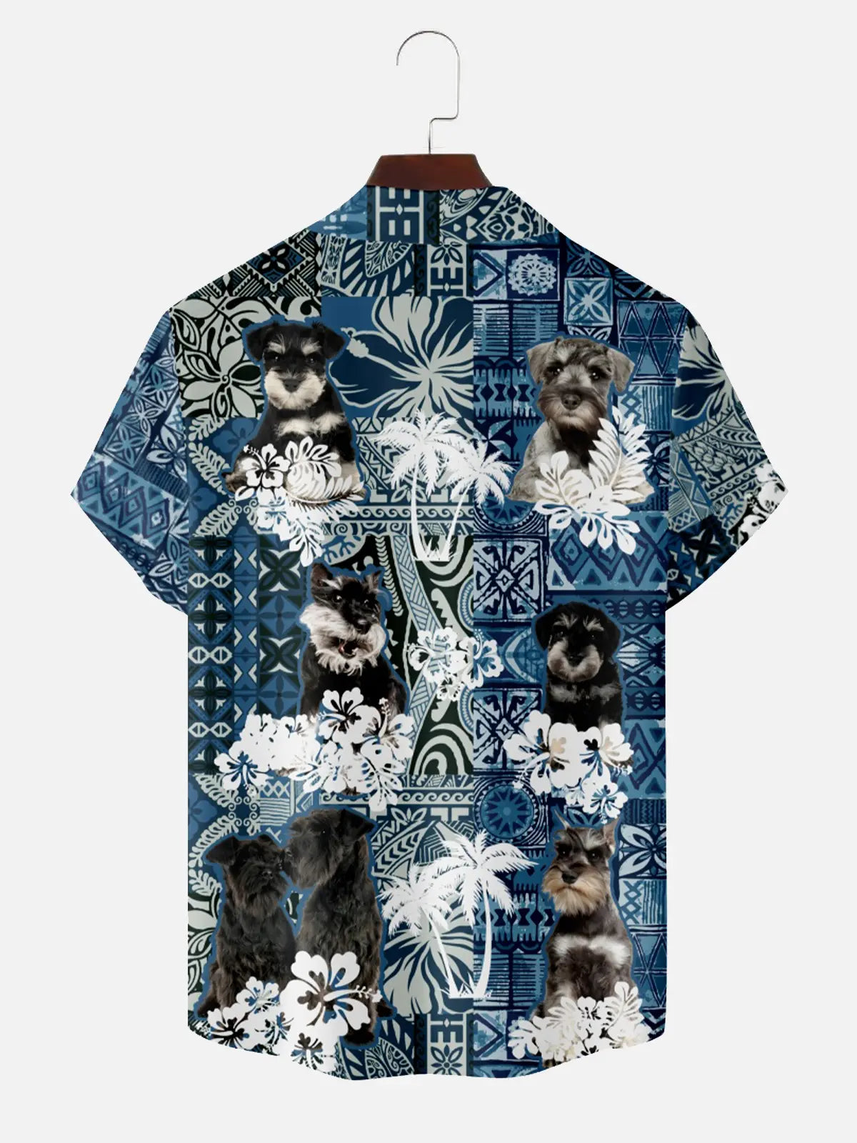 Men's Schnauzer Dog Tropical Holiday Short Sleeve Shirt ElevenOasis